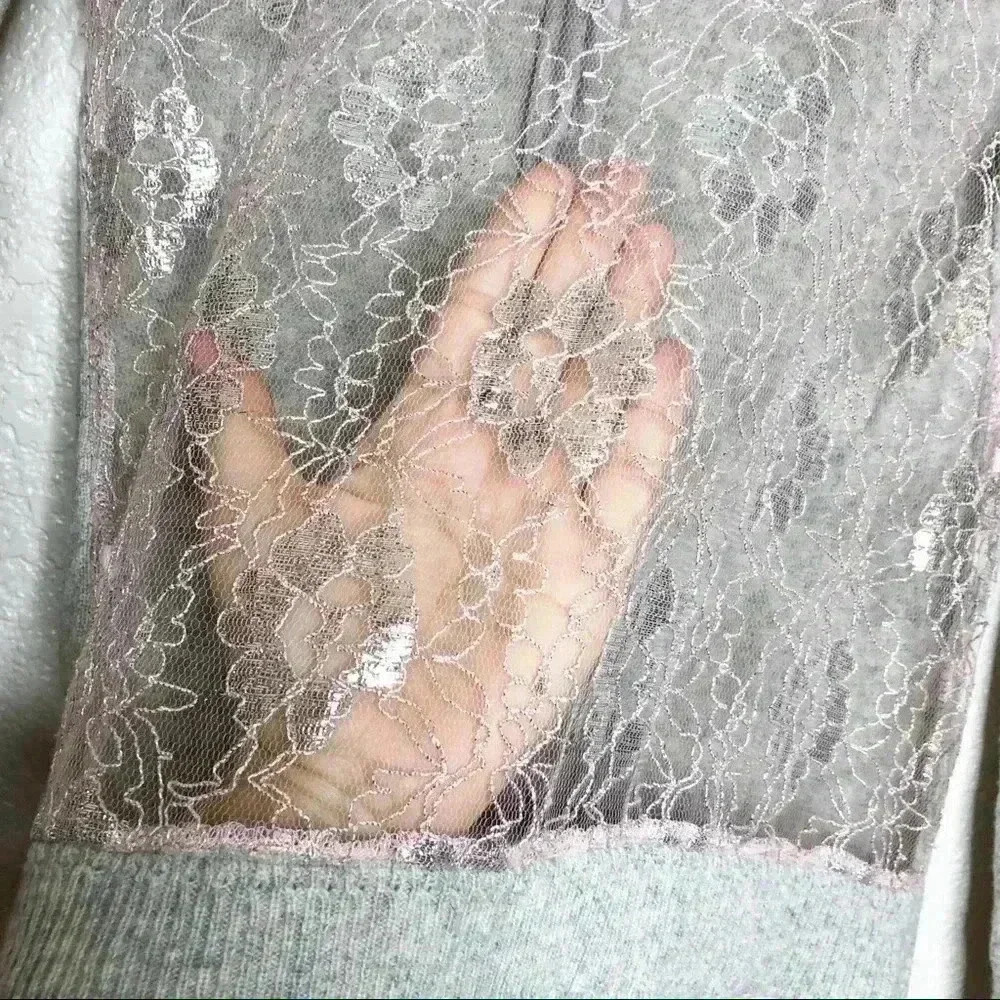 Cashmere and Lace Grey Blushed Pink Cardigan - Picture 6 of 12